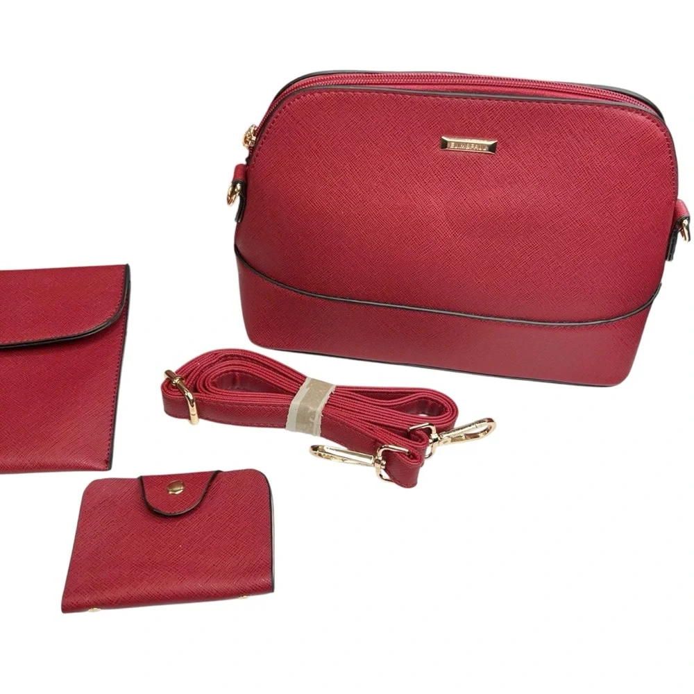 NWOT Elim & Paul Red Faux Leather 4 Piece Purse Bag Set - Picture 2 of 16